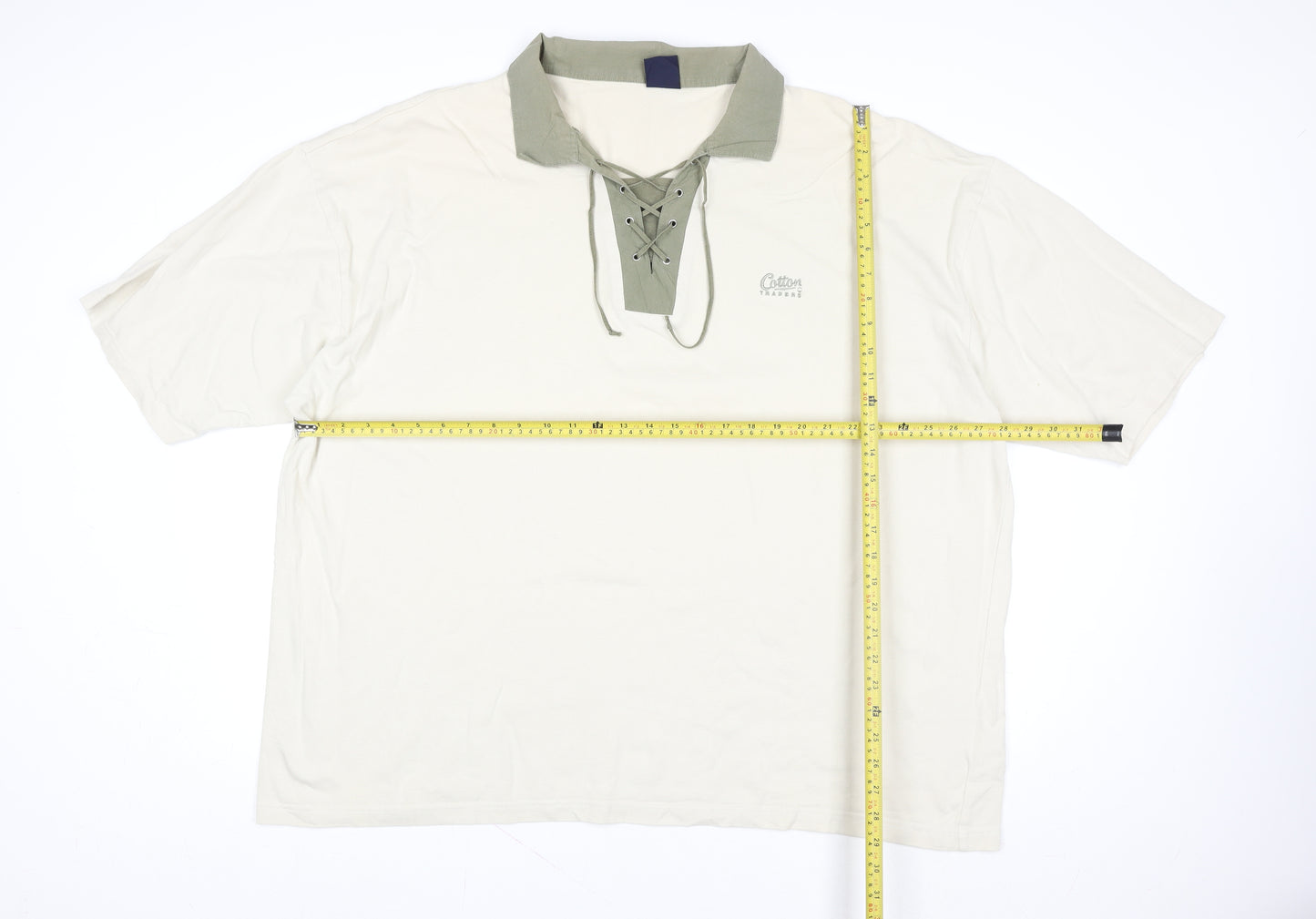Cotton Traders Womens Beige 4XL Short Sleeve Lace Up Polo Top
