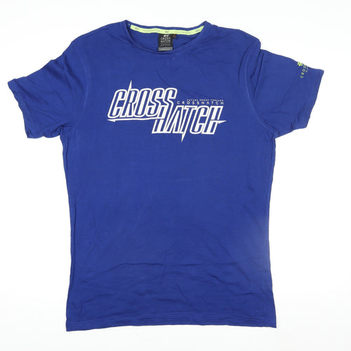 Crosshatch Men's Blue Logo Crew Neck Cotton T-Shirt Size L