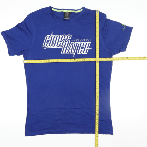 Crosshatch Men's Blue Logo Crew Neck Cotton T-Shirt Size L