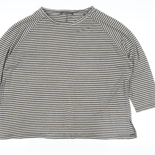 Marks and Spencer Women's Grey Striped 3/4 Sleeve Jersey T-Shirt Size 16