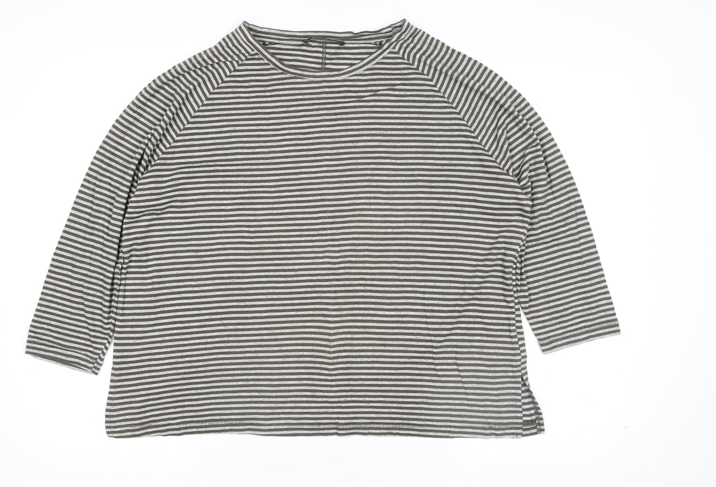 Marks and Spencer Women's Grey Striped 3/4 Sleeve Jersey T-Shirt Size 16