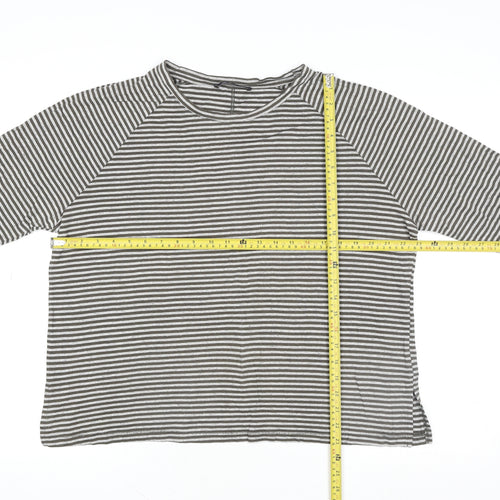 Marks and Spencer Women's Grey Striped 3/4 Sleeve Jersey T-Shirt Size 16