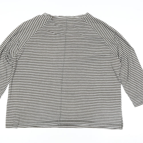 Marks and Spencer Women's Grey Striped 3/4 Sleeve Jersey T-Shirt Size 16