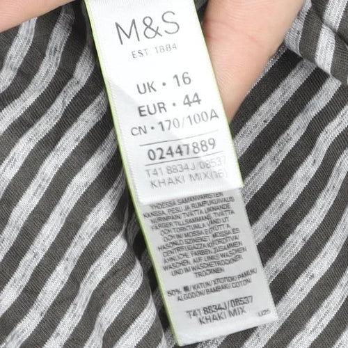 Marks and Spencer Women's Grey Striped 3/4 Sleeve Jersey T-Shirt Size 16