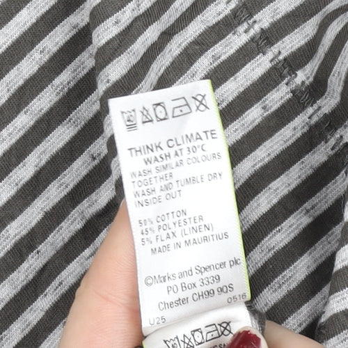 Marks and Spencer Women's Grey Striped 3/4 Sleeve Jersey T-Shirt Size 16