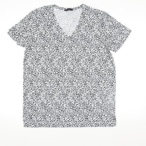 Marks and Spencer Womens White Animal Print V-Neck Short Sleeve T-Shirt Size 12