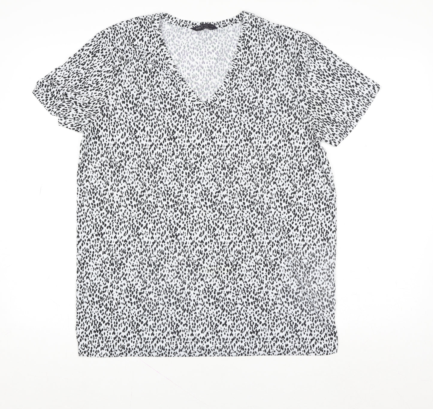 Marks and Spencer Womens White Animal Print V-Neck Short Sleeve T-Shirt Size 12
