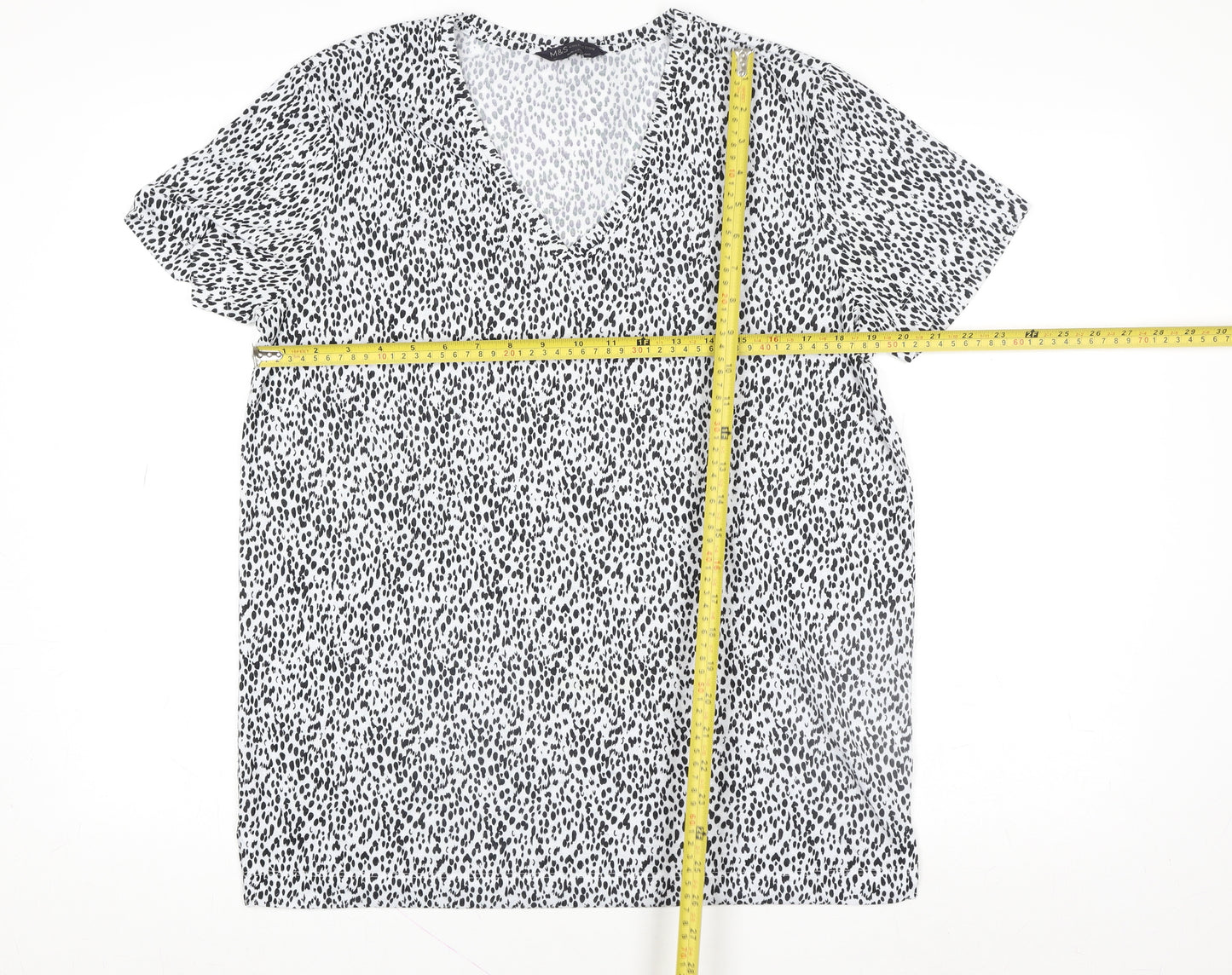 Marks and Spencer Womens White Animal Print V-Neck Short Sleeve T-Shirt Size 12