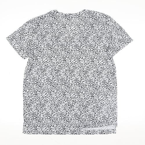 Marks and Spencer Womens White Animal Print V-Neck Short Sleeve T-Shirt Size 12