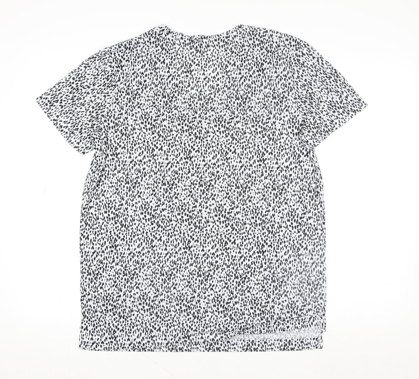 Marks and Spencer Womens White Animal Print V-Neck Short Sleeve T-Shirt Size 12