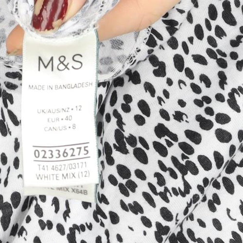 Marks and Spencer Womens White Animal Print V-Neck Short Sleeve T-Shirt Size 12