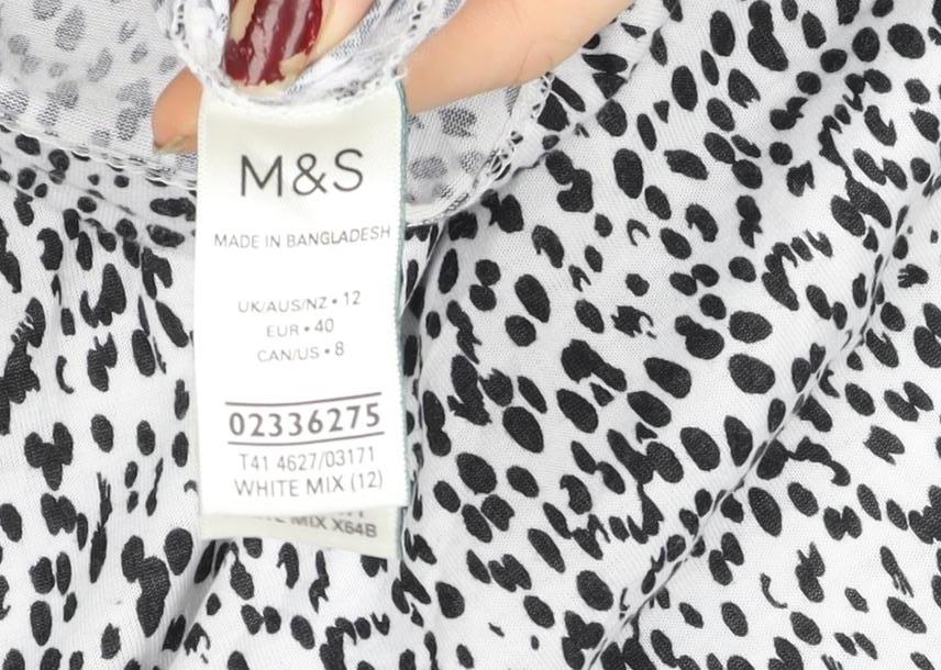 Marks and Spencer Womens White Animal Print V-Neck Short Sleeve T-Shirt Size 12