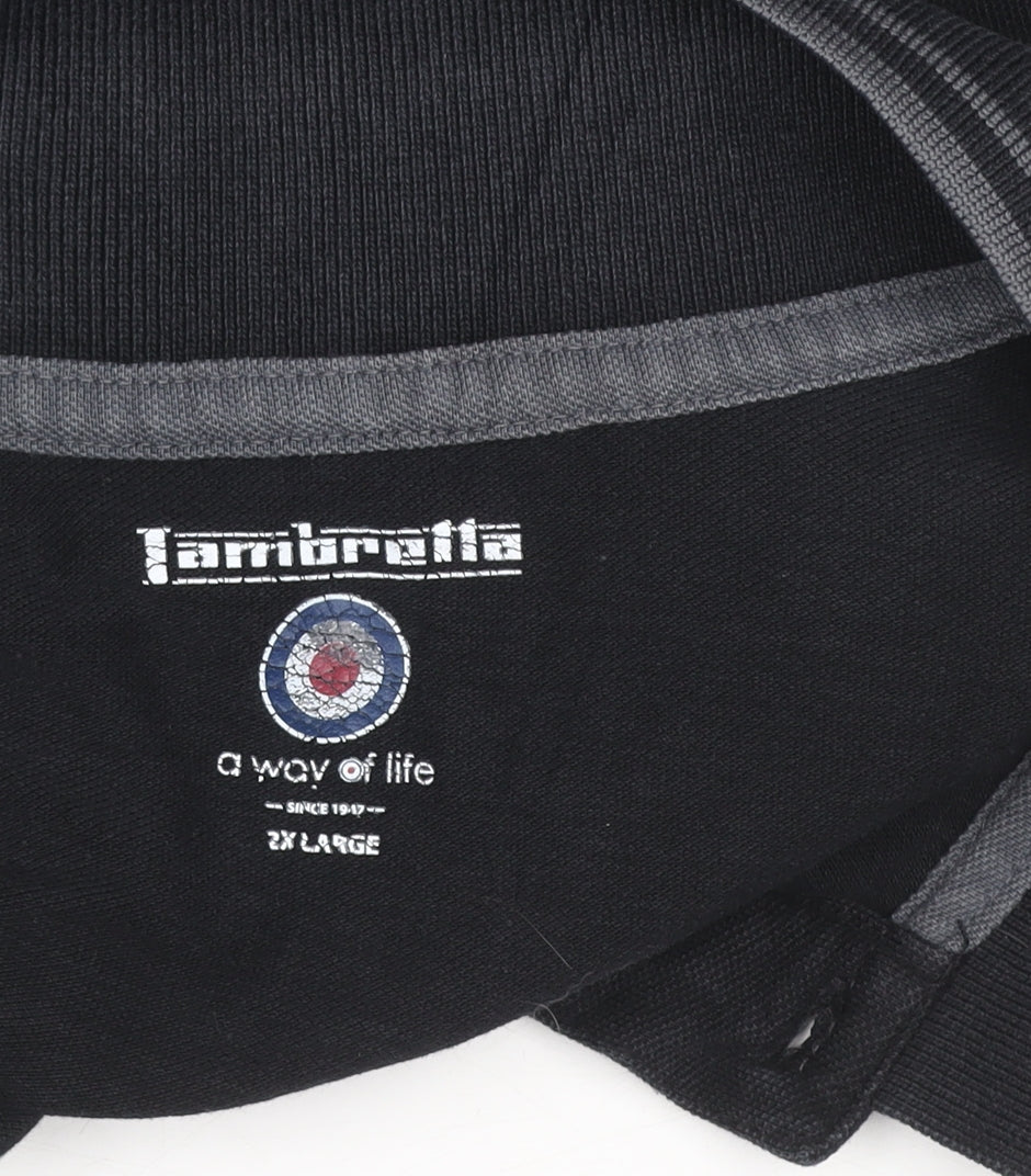 Lambretta Men’s Black 2XL Polo Shirt Short Sleeve Cotton Classic Fit