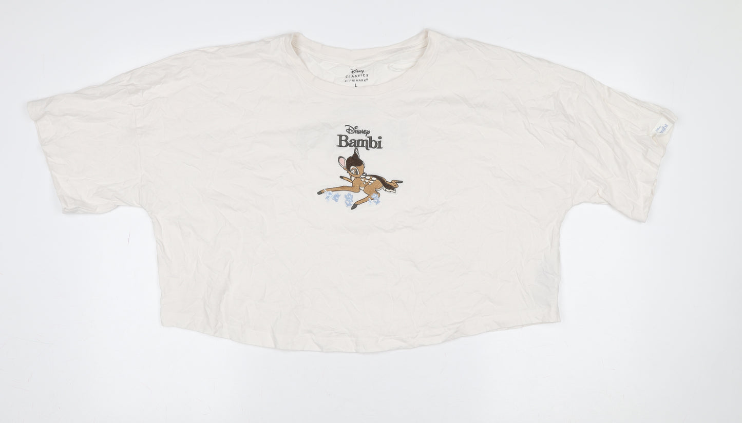 Primark Women Ivory Disney Bambi T-Shirt Nightshirt L Cotton