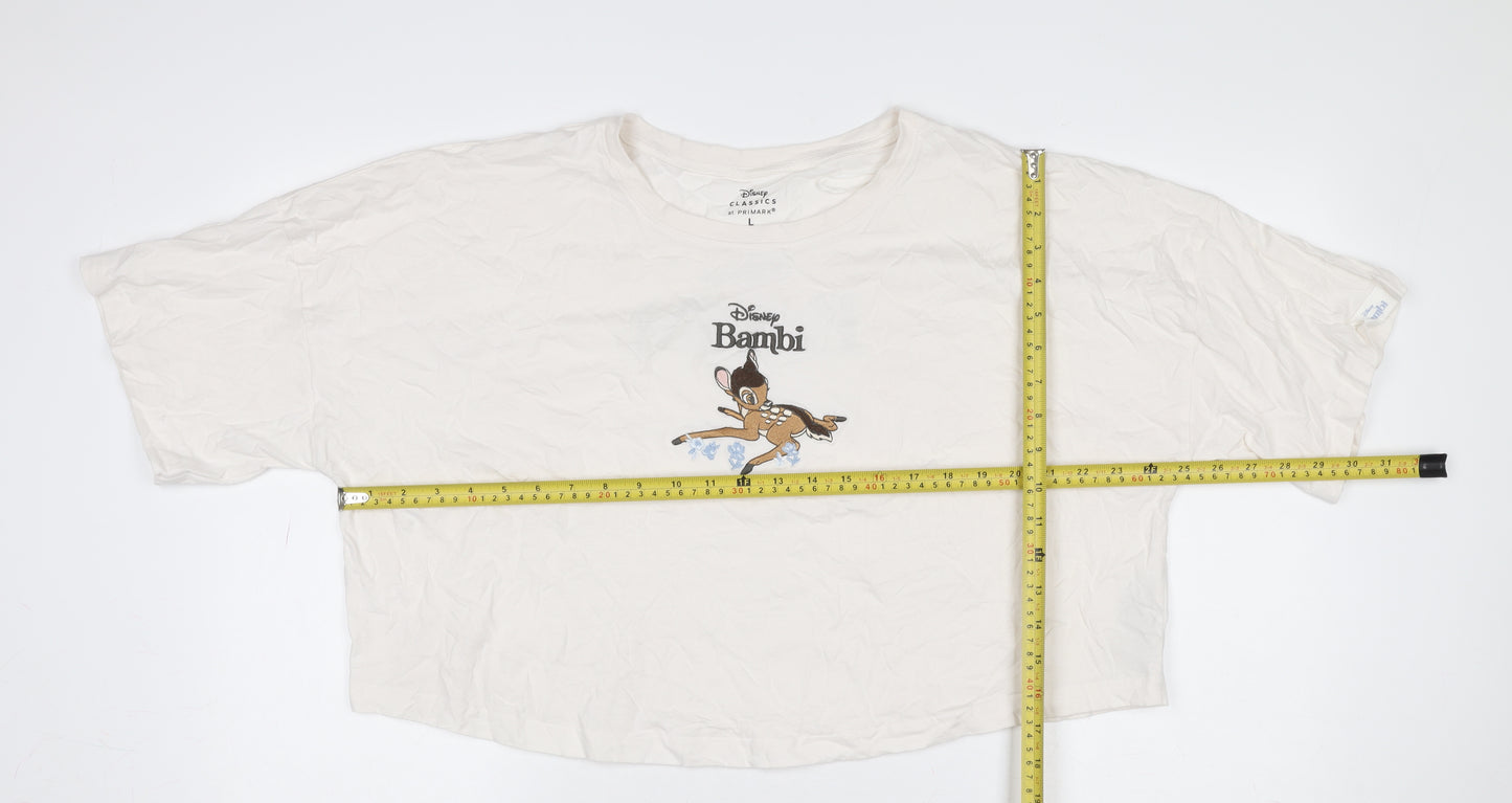 Primark Women Ivory Disney Bambi T-Shirt Nightshirt L Cotton