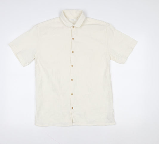 Next Boys Ivory Short Sleeve Button-Up Shirt 14 Years 100% Cotton