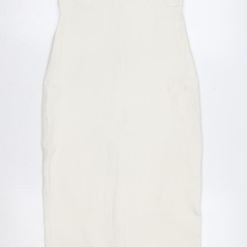 Zara Women Ivory Off Shoulder Bodycon Midi Dress Size 12