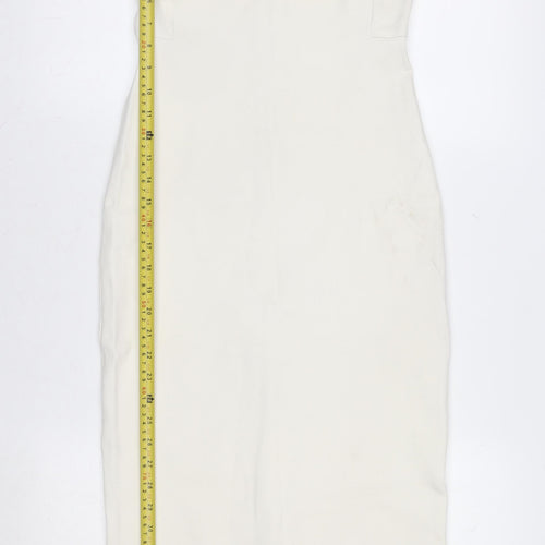 Zara Women Ivory Off Shoulder Bodycon Midi Dress Size 12