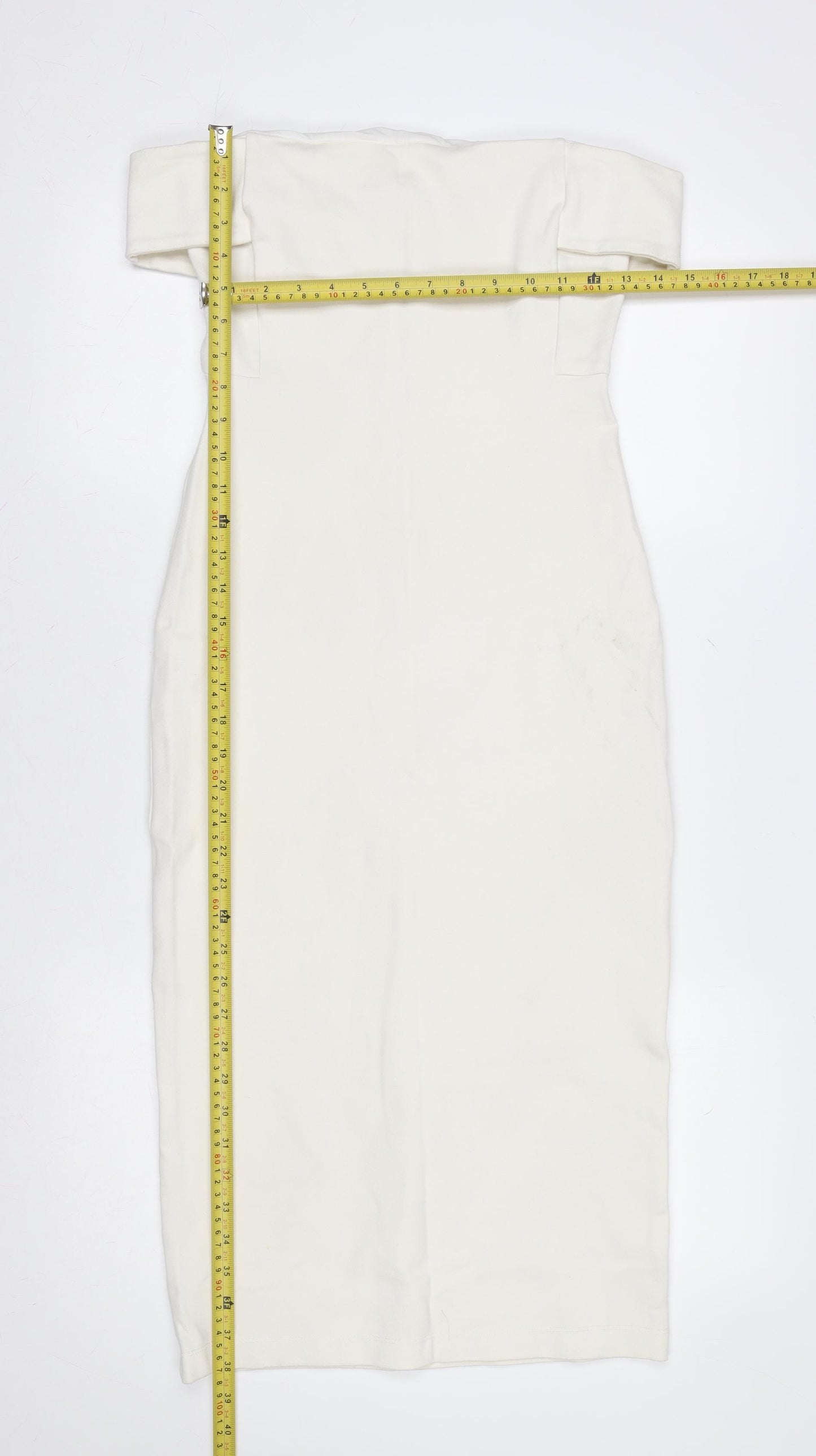 Zara Women Ivory Off Shoulder Bodycon Midi Dress Size 12