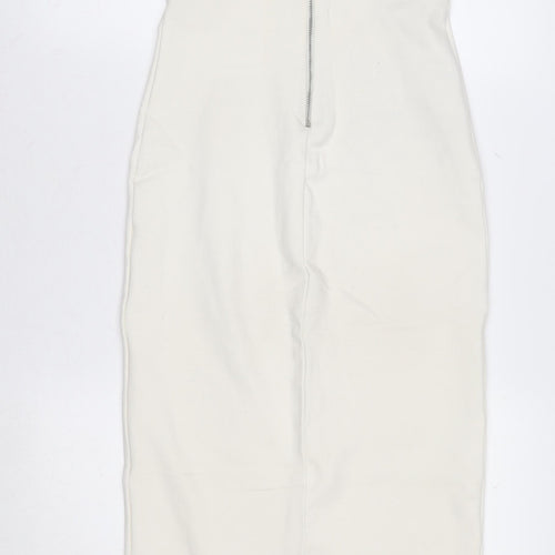 Zara Women Ivory Off Shoulder Bodycon Midi Dress Size 12