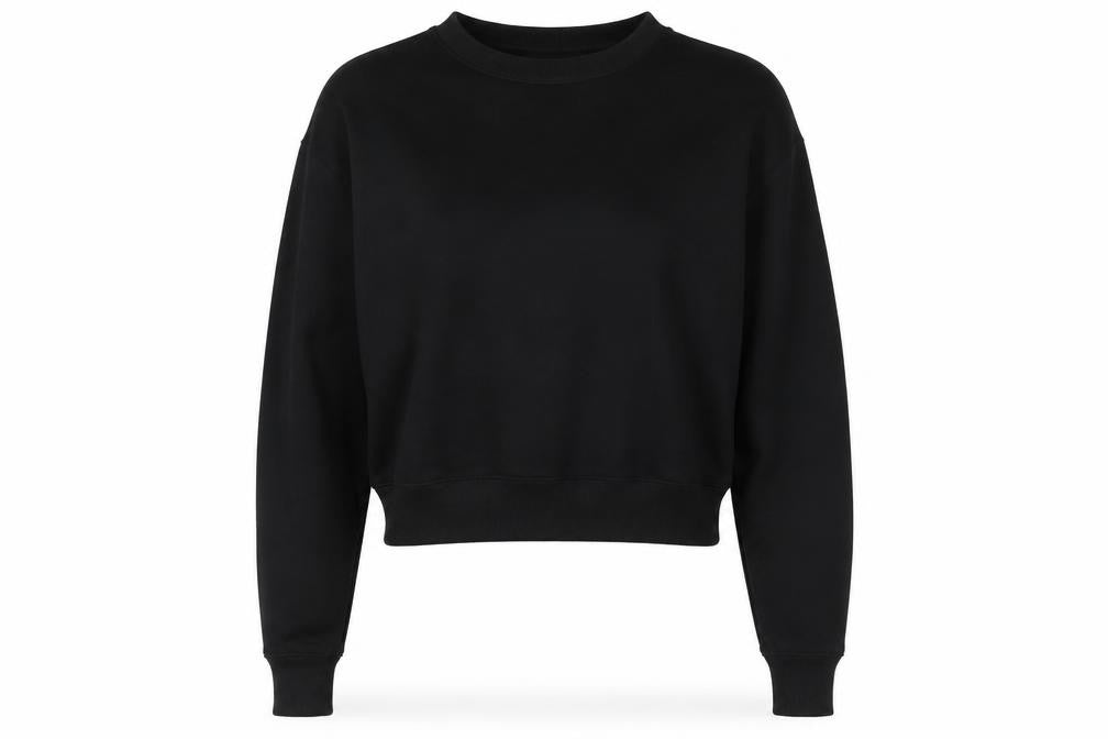 Front view of Zara women’s black long sleeve crew neck pullover sweatshirt, size M