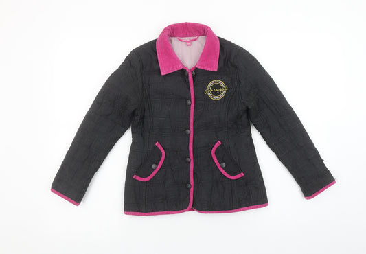 Pineapple Girls Black Quilted Jacket Age 6-7 Years Pink Trim Logo Design