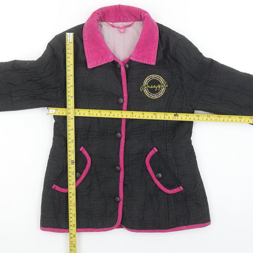 Pineapple Girls Black Quilted Jacket Age 6-7 Years Pink Trim Logo Design