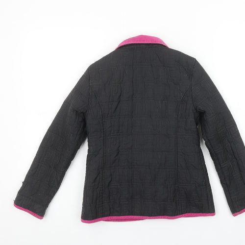 Pineapple Girls Black Quilted Jacket Age 6-7 Years Pink Trim Logo Design