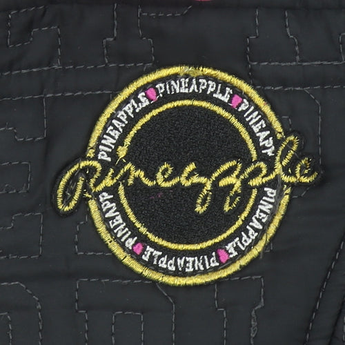 Pineapple Girls Black Quilted Jacket Age 6-7 Years Pink Trim Logo Design