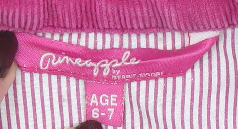 Pineapple Girls Black Quilted Jacket Age 6-7 Years Pink Trim Logo Design