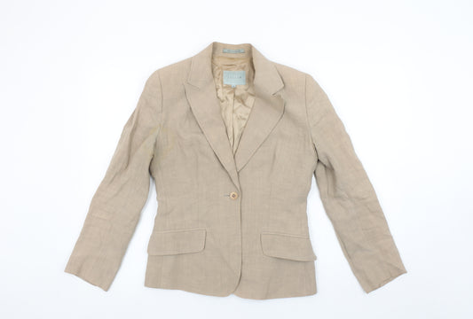 Jigsaw Women Beige Linen Single-Breasted Blazer UK 10