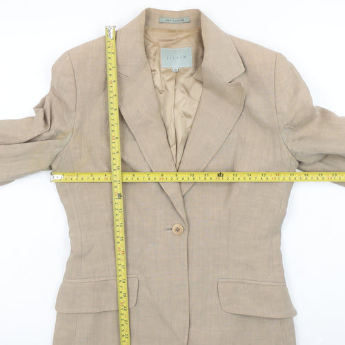 Jigsaw Women Beige Linen Single-Breasted Blazer UK 10