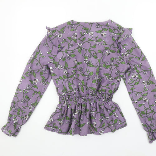 Roem Women’s Purple Floral Long Sleeve Ruffle Tunic Blouse Size S