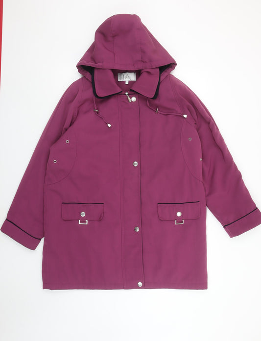 Isle Womens Purple Hooded Mid-Length Rain Coat Size 16