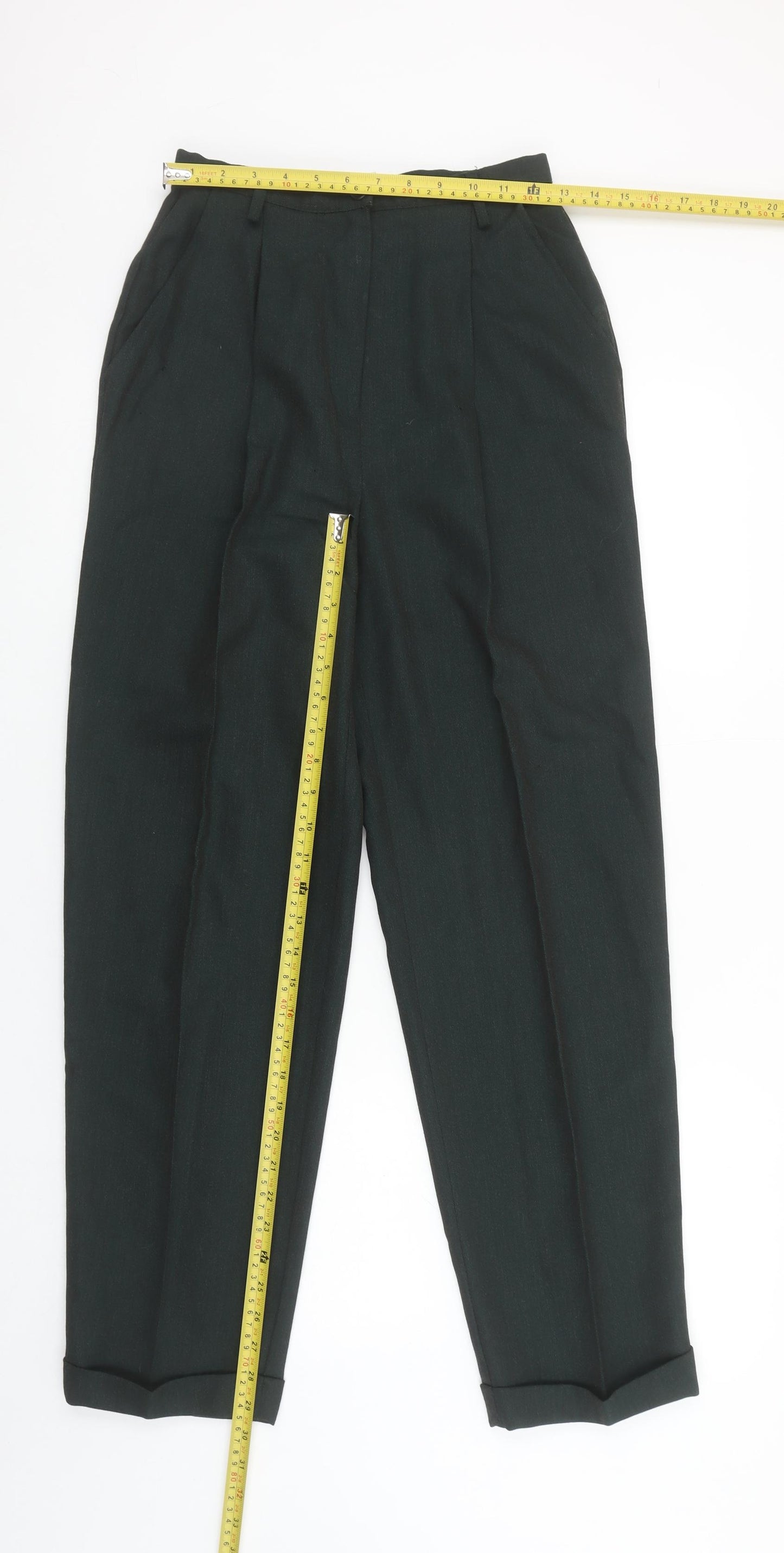 Laura Ashley Womens Black Pure Wool High Waist Pleated Tapered Trousers UK 10