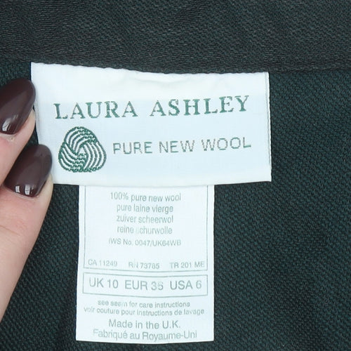 Laura Ashley Womens Black Pure Wool High Waist Pleated Tapered Trousers UK 10