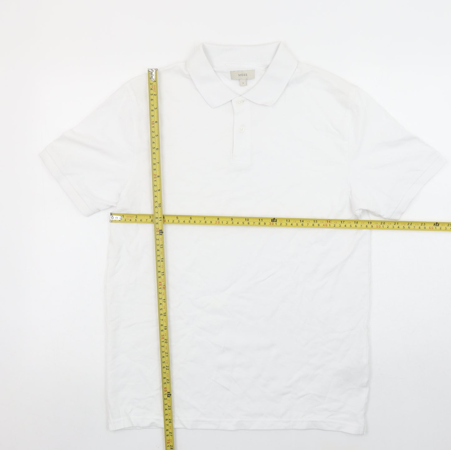 Moss Men's White Cotton Stretch Polo Shirt Size S