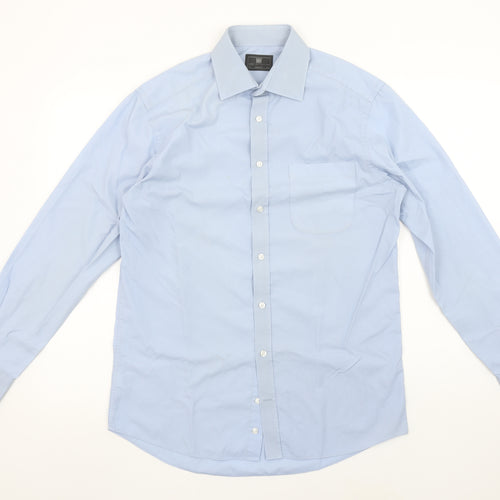 Marks and Spencer Men's Blue Long Sleeve Button-Up Shirt 15in Collar