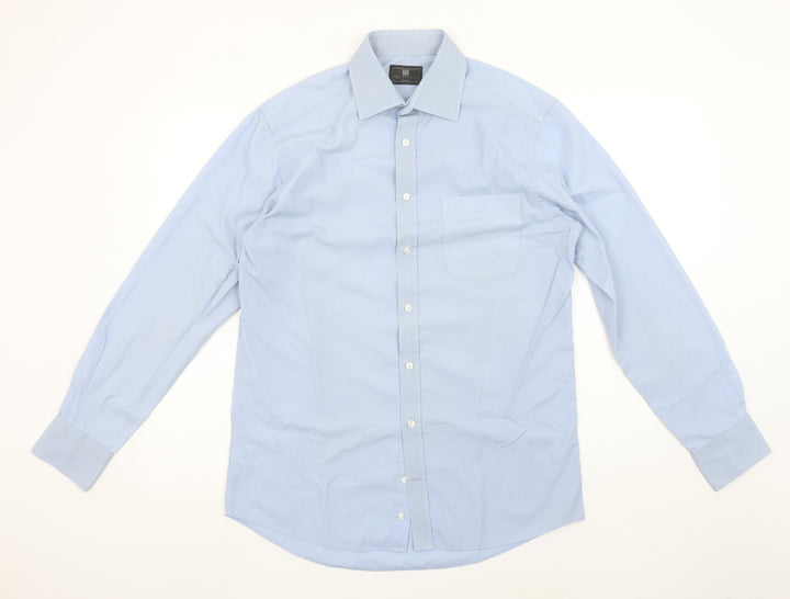 Marks and Spencer Men's Blue Long Sleeve Button-Up Shirt 15in Collar