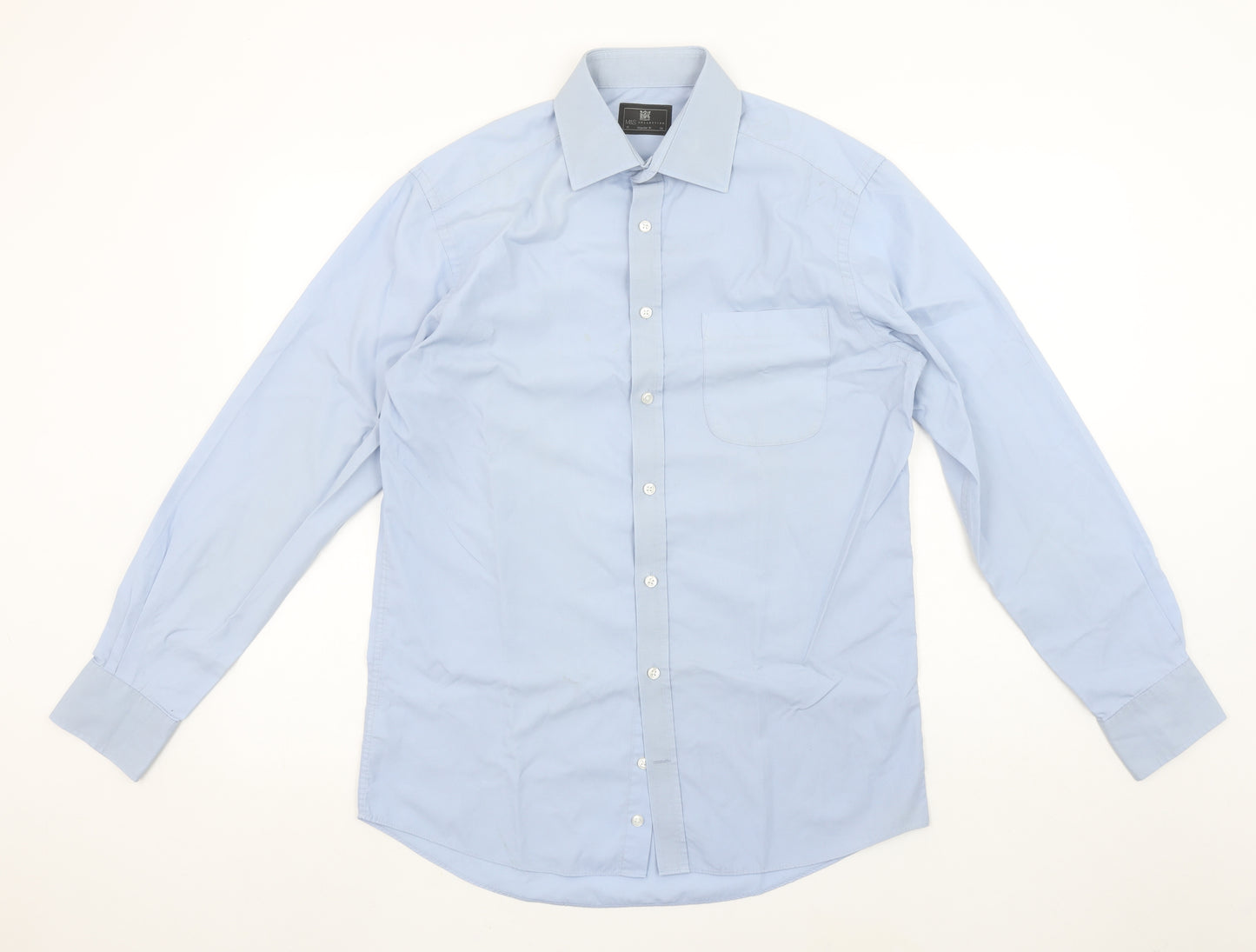 Marks and Spencer Men's Blue Long Sleeve Button-Up Shirt 15in Collar