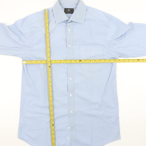Marks and Spencer Men's Blue Long Sleeve Button-Up Shirt 15in Collar