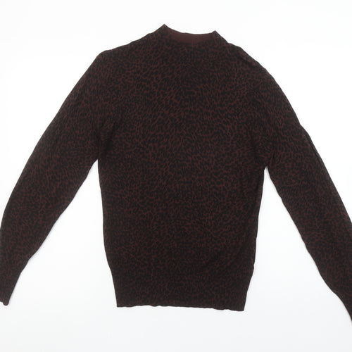 Oasis Women’s Brown Leopard Mock Neck Long Sleeve Pullover Jumper Size S
