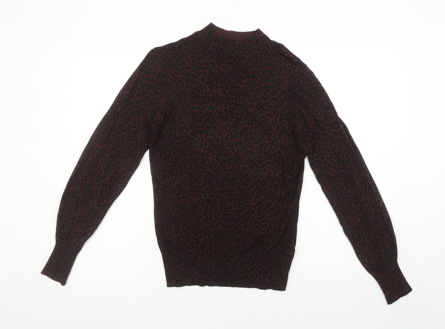 Oasis Women’s Brown Leopard Mock Neck Long Sleeve Pullover Jumper Size S
