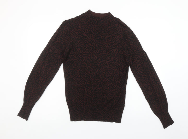 Oasis Women’s Brown Leopard Mock Neck Long Sleeve Pullover Jumper Size S