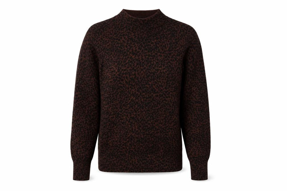 Front view of Oasis Women’s Brown Leopard Mock Neck Long Sleeve jumper, size S