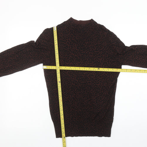 Oasis Women’s Brown Leopard Mock Neck Long Sleeve Pullover Jumper Size S
