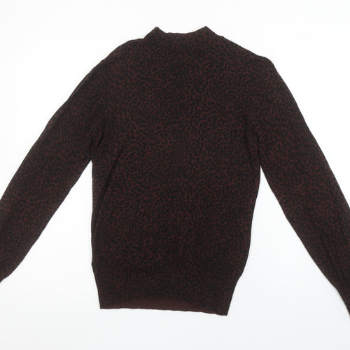 Oasis Women’s Brown Leopard Mock Neck Long Sleeve Pullover Jumper Size S