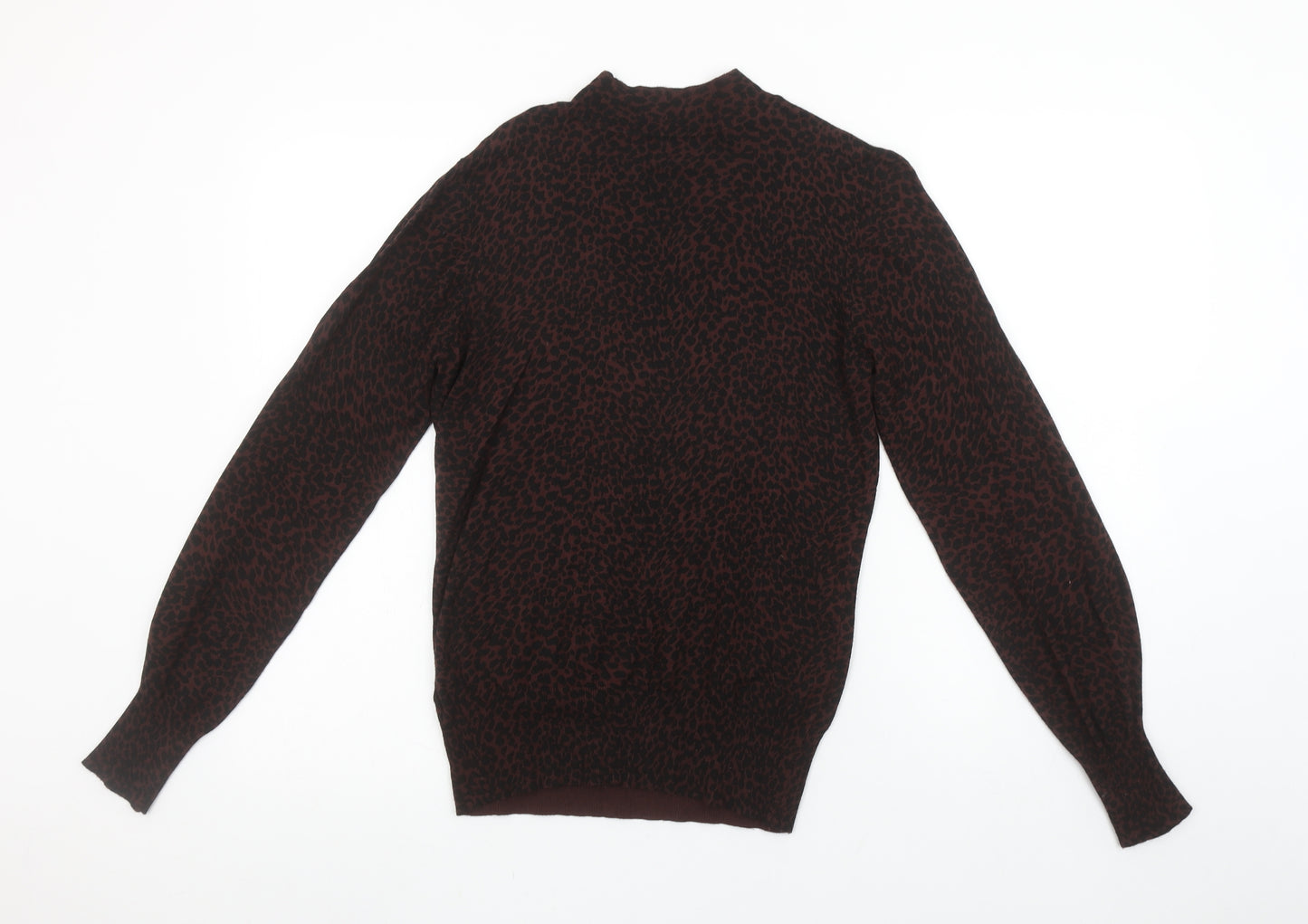 Oasis Women’s Brown Leopard Mock Neck Long Sleeve Pullover Jumper Size S