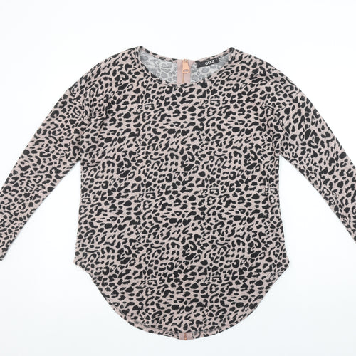Quiz Women’s Beige Leopard Print Long Sleeve Stretch Top S
