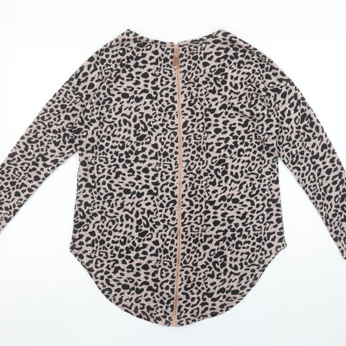 Quiz Women’s Beige Leopard Print Long Sleeve Stretch Top S